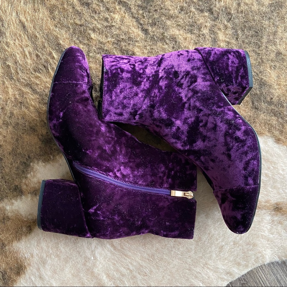 purple velvet ankle boots